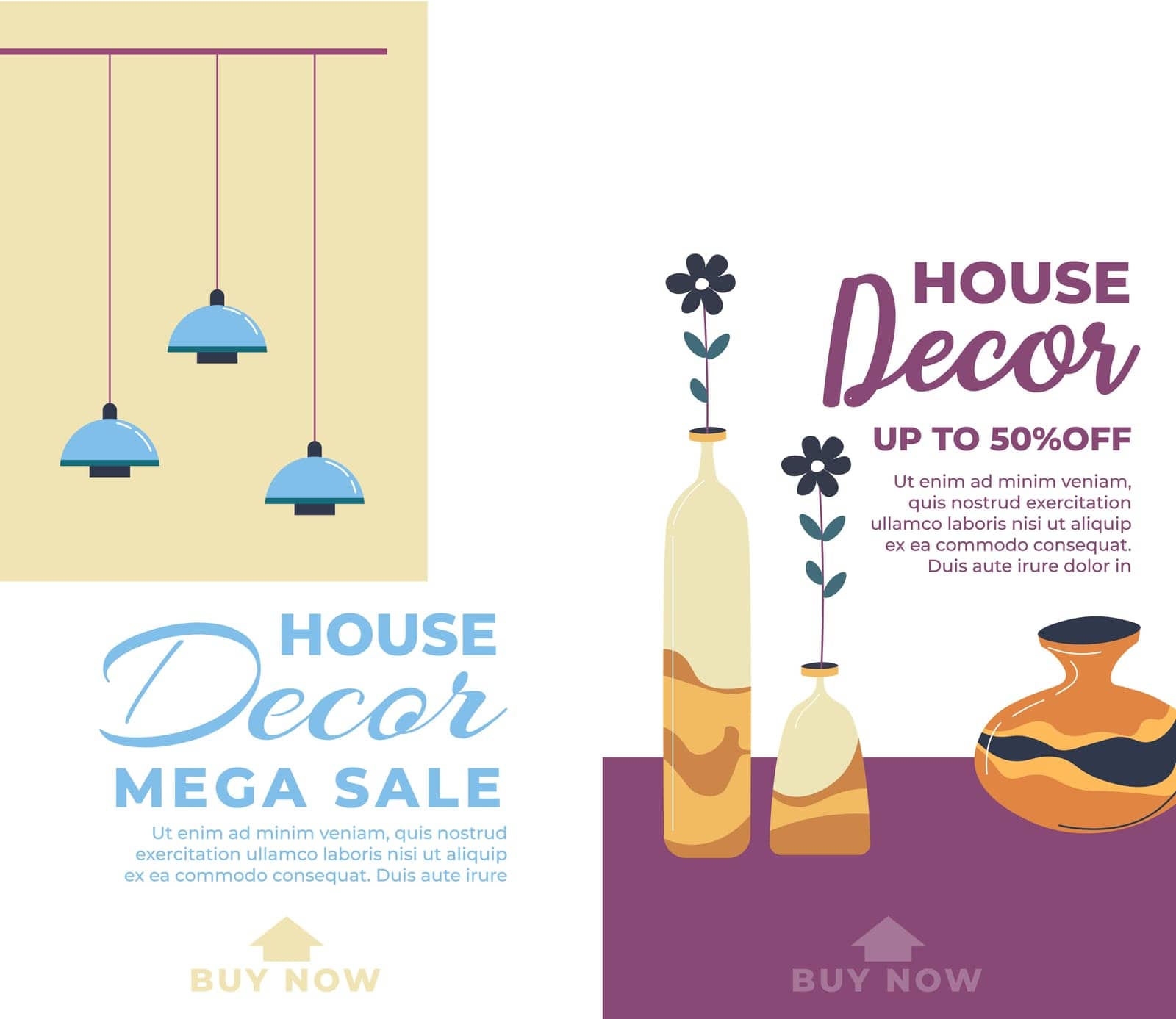 Shopping in stores, offers for customers. Mega sale for home decor, loyalty programs. Promotions and discounts, seasonal reduction to attract clients. Website page. Vector in flat style illustration