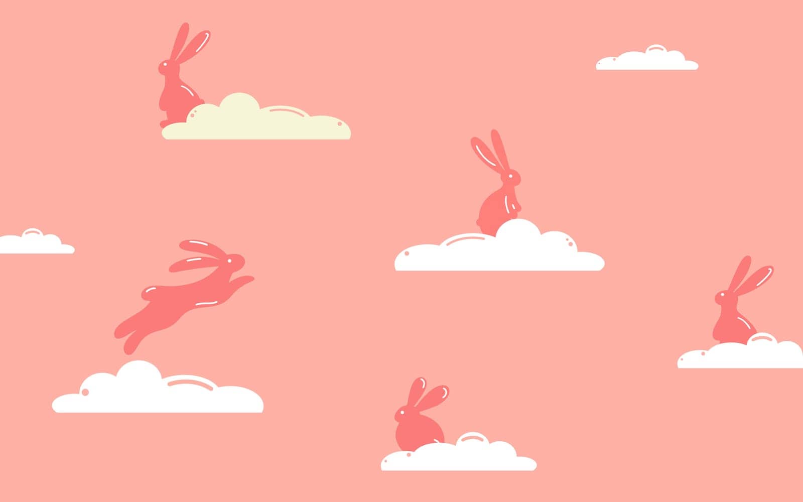 Abstract pink cute background with clouds and Easter bunnies, for Valentine's day or for children's decorations