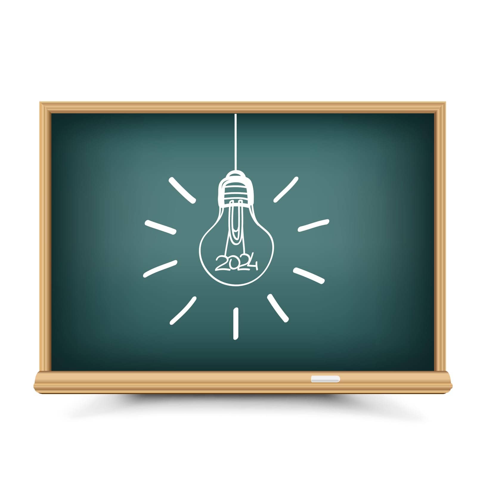 Education idea lightbulb lamp on school blackboard. Chalkboard drawing of light lamp