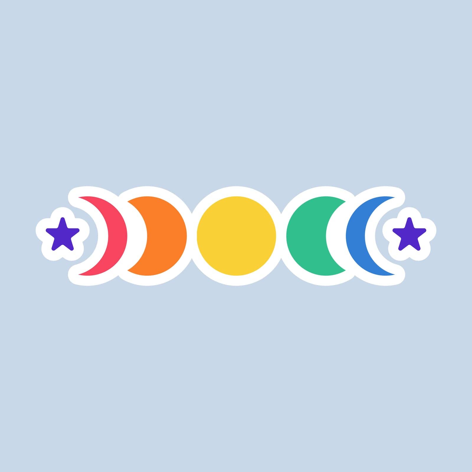 Lunar phases and stars in colors of LGBT flag. Rainbow colored lunar cycles sign. LGBT sticker in doodle style. NOT A PHASE concept. LGBTQ, LGBT pride community Symbol. Vector illustration. Rainbow.