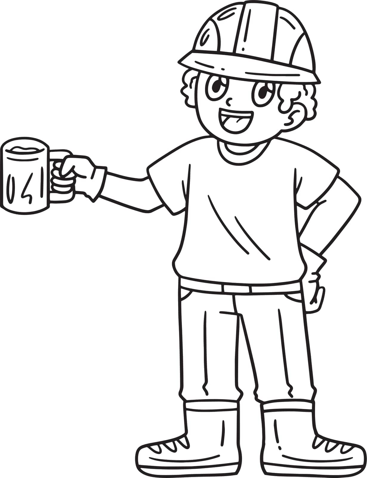 A cute and funny coloring page of a Construction Worker Having a Coffee Break. Provides hours of coloring fun for children. To color, this page is very easy. Suitable for little kids and toddlers.