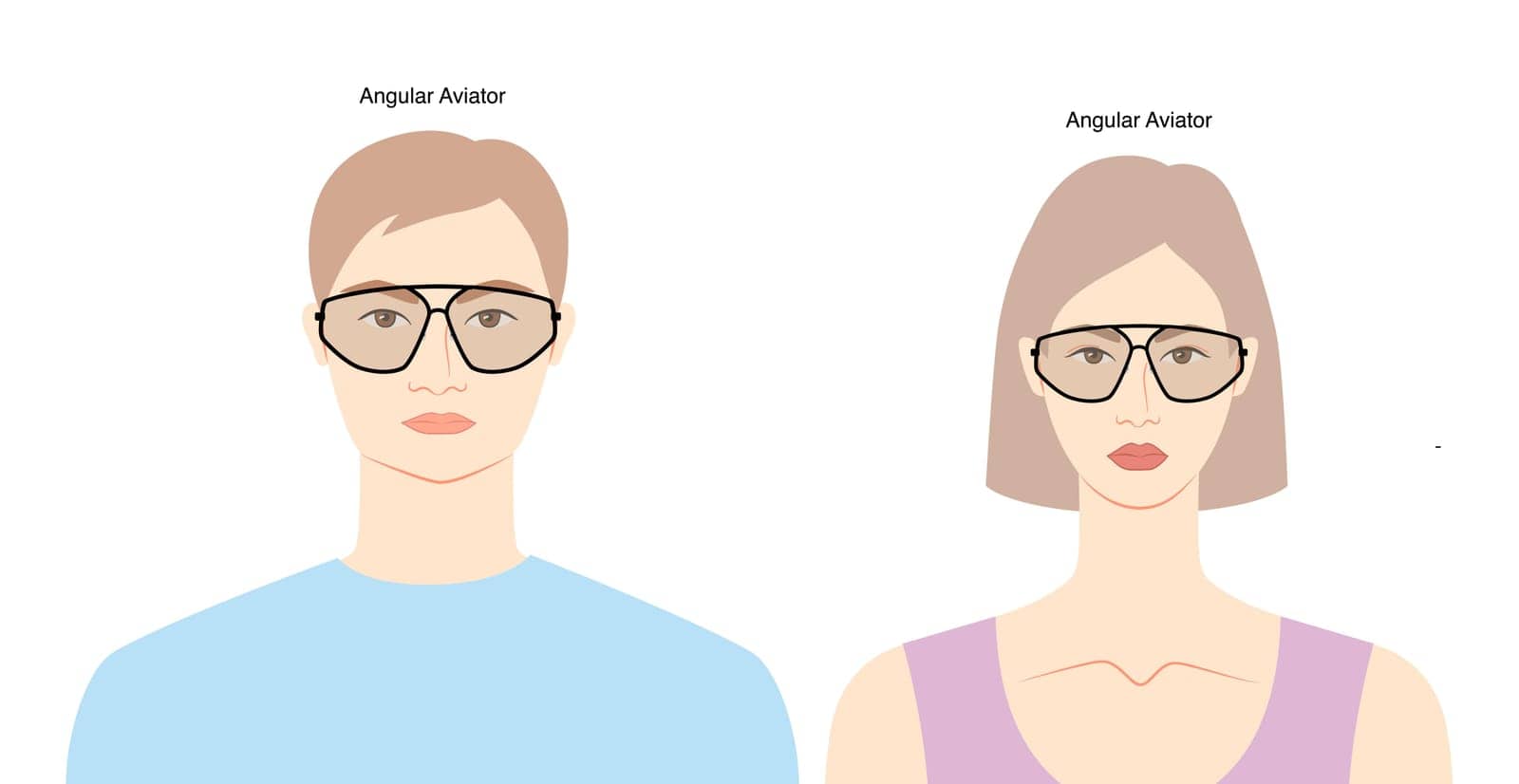 Angular Aviator frame glasses on women and men flat character fashion accessory illustration. Sunglass front view by Vectoressa