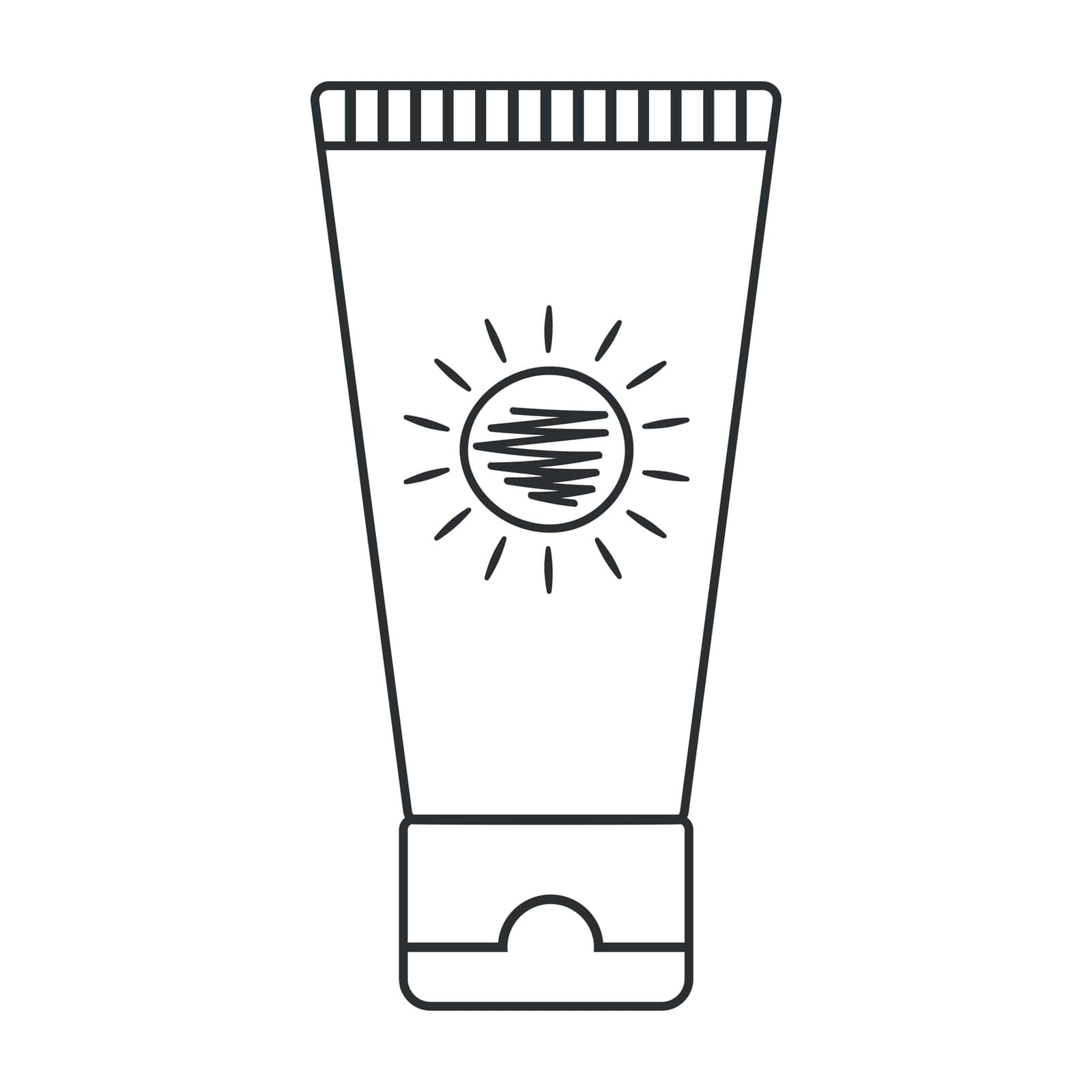 Line icon of a sunscreen product. SPF summer skincare product. SPF cream or lotion outline. Vector illustration by psychoche