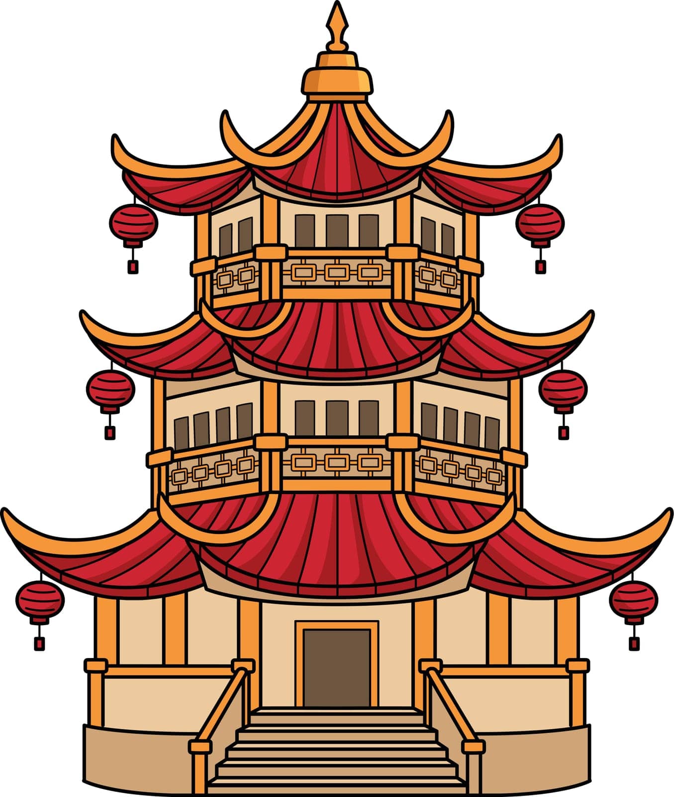 Pagoda Cartoon Colored Clipart Illustration by abbydesign