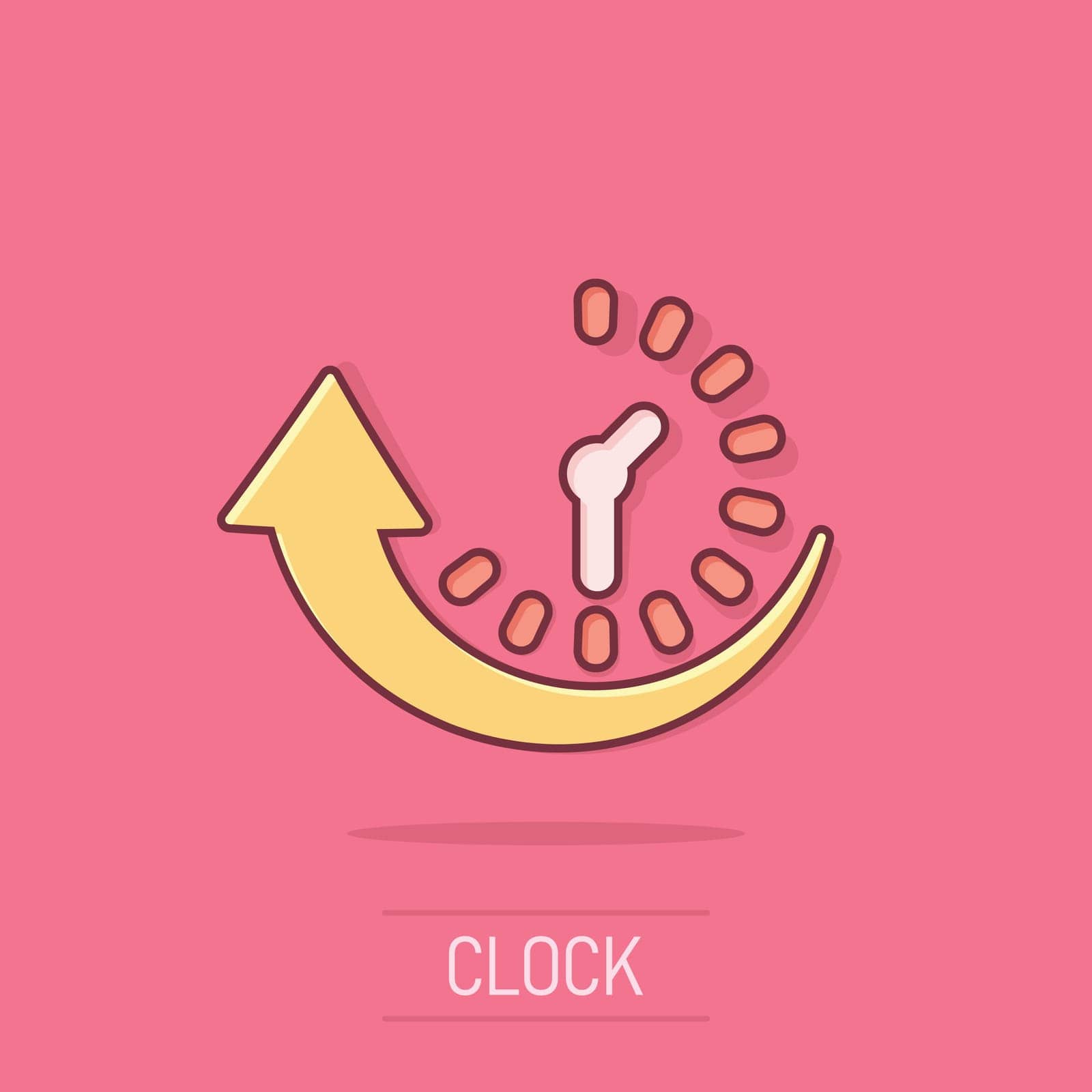 Downtime icon in comic style. Uptime vector cartoon illustration on white isolated background. Clock business concept splash effect. by LysenkoA