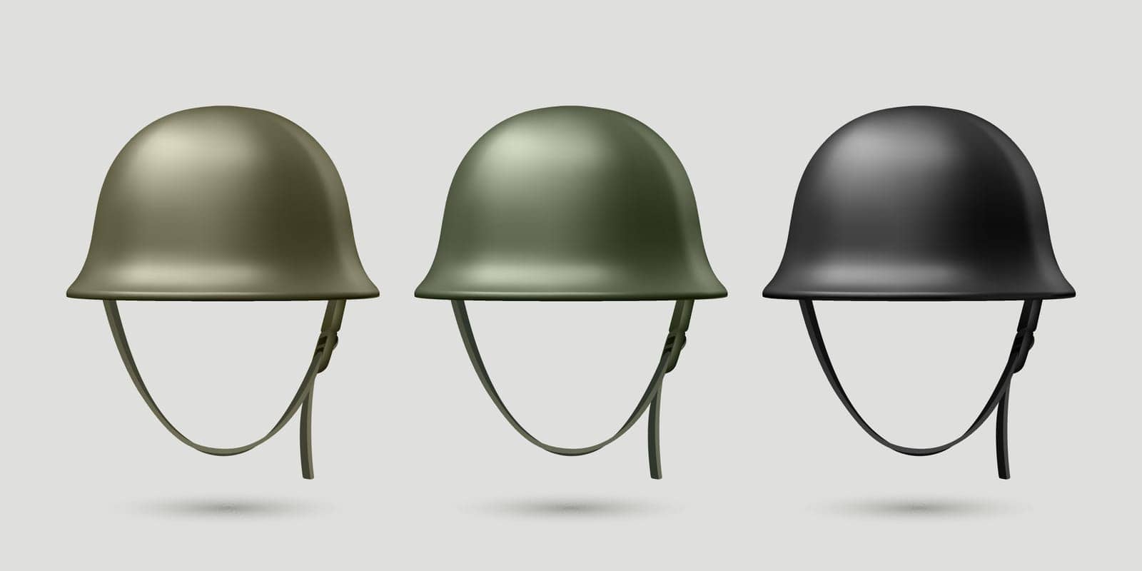 Vector 3d Realistic Military Protect Helmet Set Closeup Isolated. Helmet, Army Symbol of Defense and Protect. Soldier Helmet Design Template by Gomolach