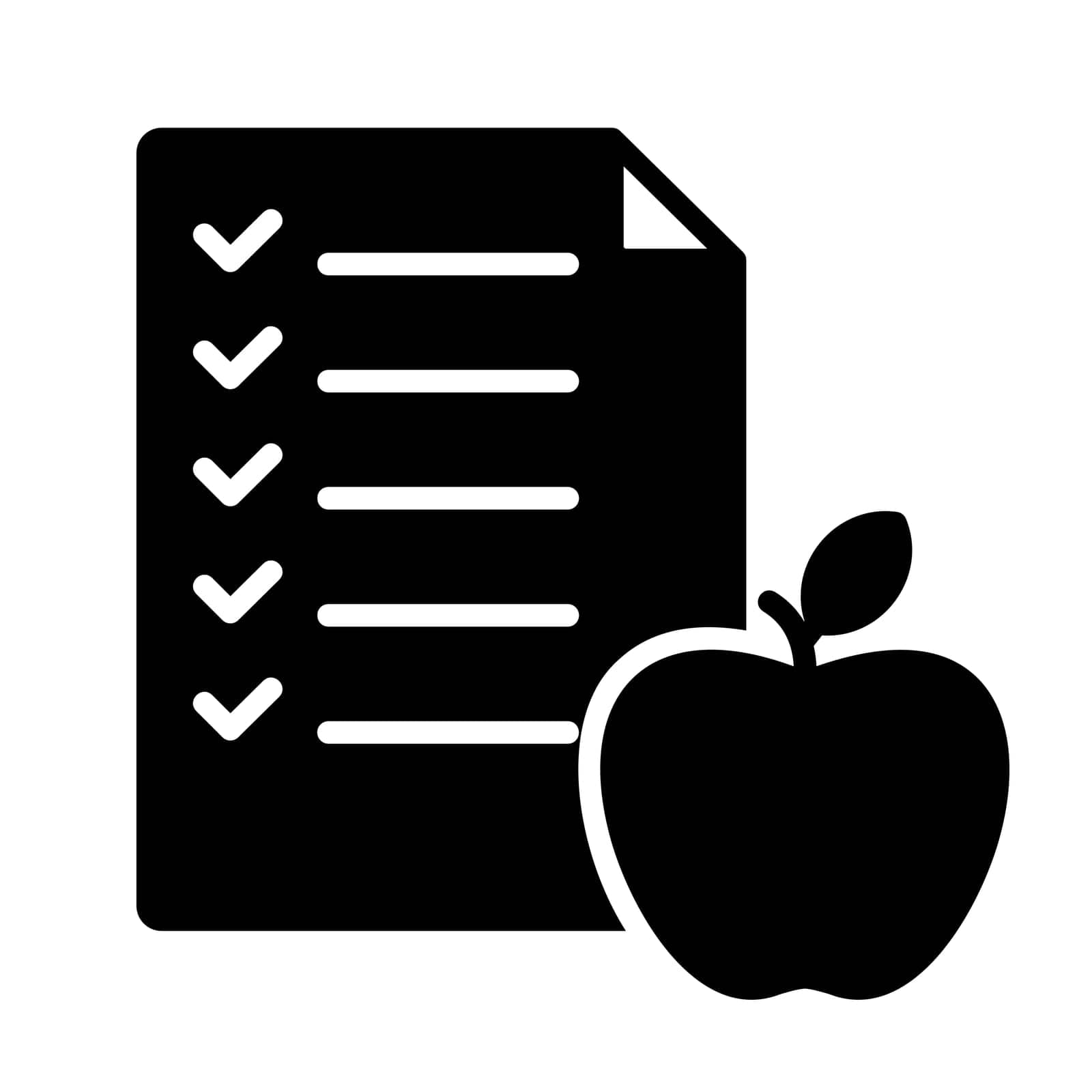 Diet list with apple vector solid icon. Graph symbol for fitness and weight loss web site and apps design, logo, app, UI