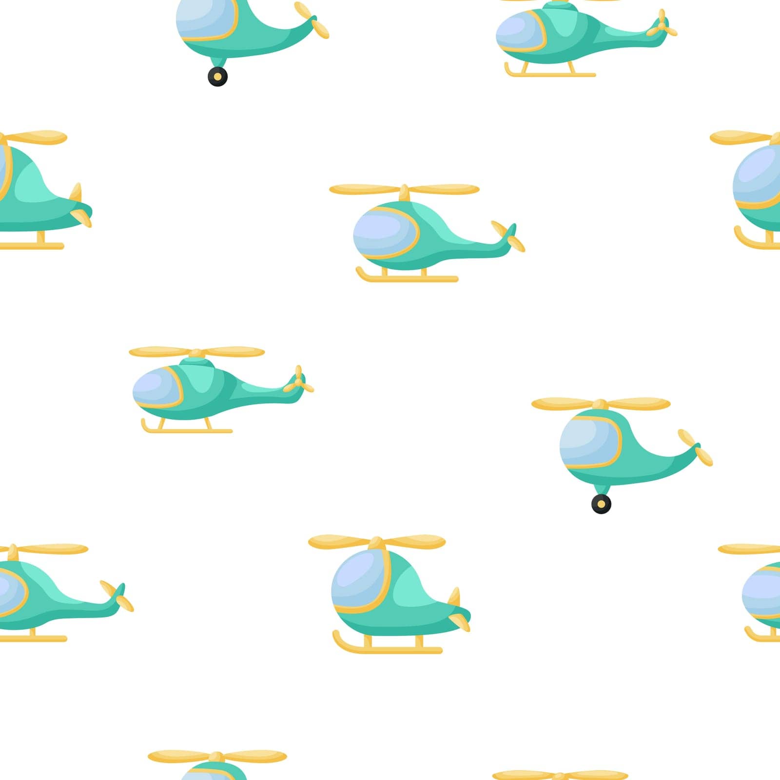Cute children's seamless pattern with green hellicopters. Creative kids texture for fabric, wrapping, textile, wallpaper, apparel. Vector illustration by Melnyk