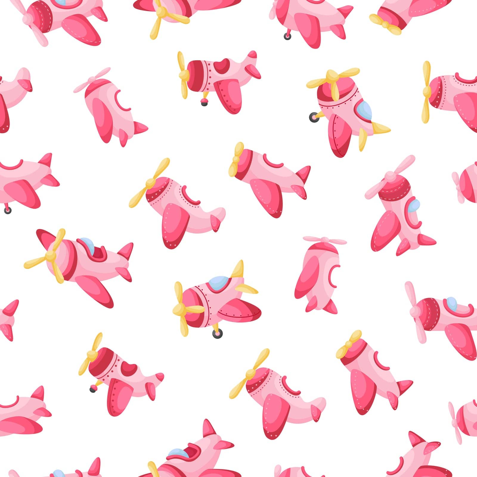 Cute children's seamless pattern with pink planes. Creative kids texture for fabric, wrapping, textile, wallpaper, apparel. Vector illustration.