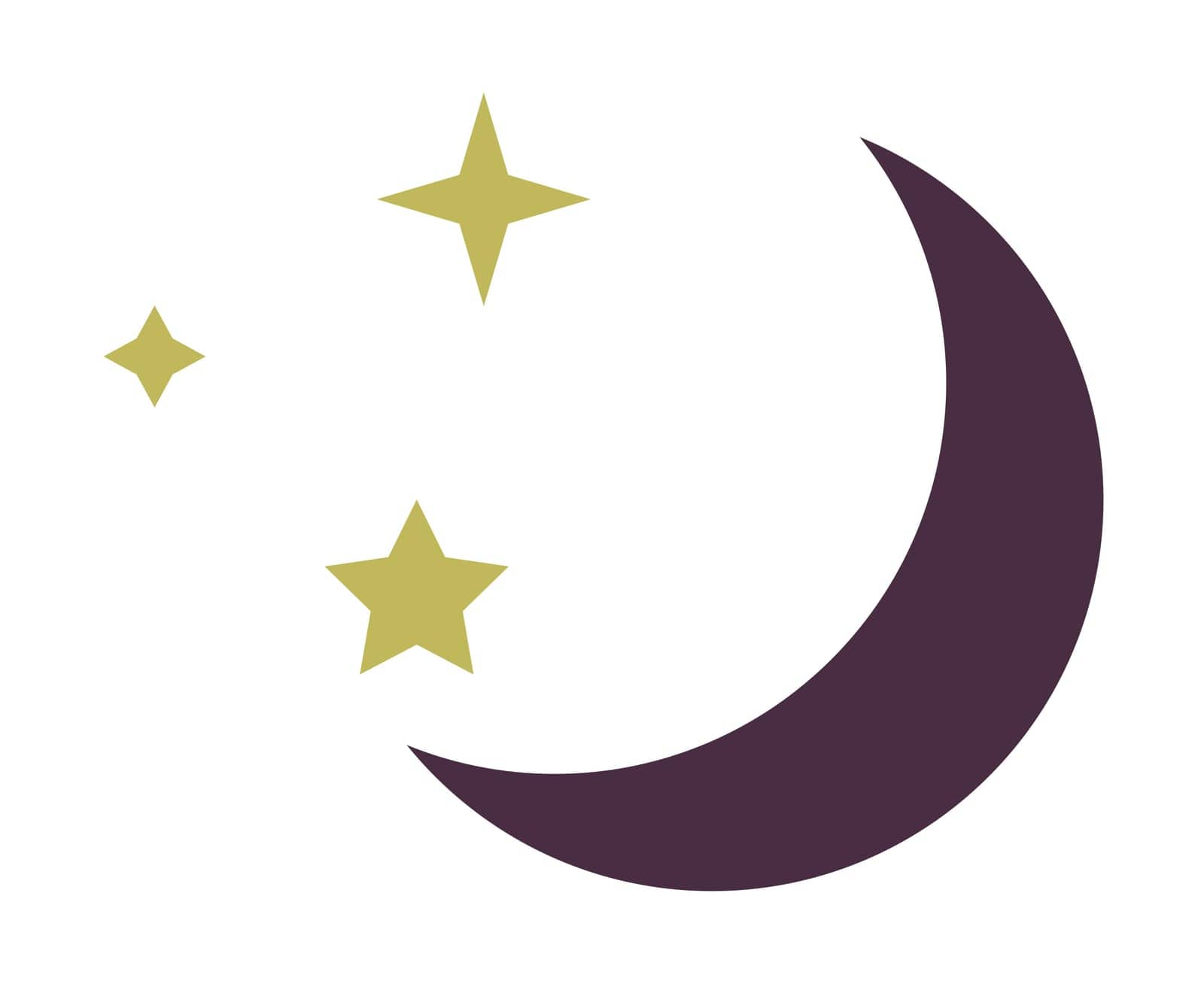 Astrology and astronomy, magic and mysterious space. Isolated crescent moon with glowing and shining stars and constellations, universe and galaxy. Beginning of lunar cycle. Vector in flat style