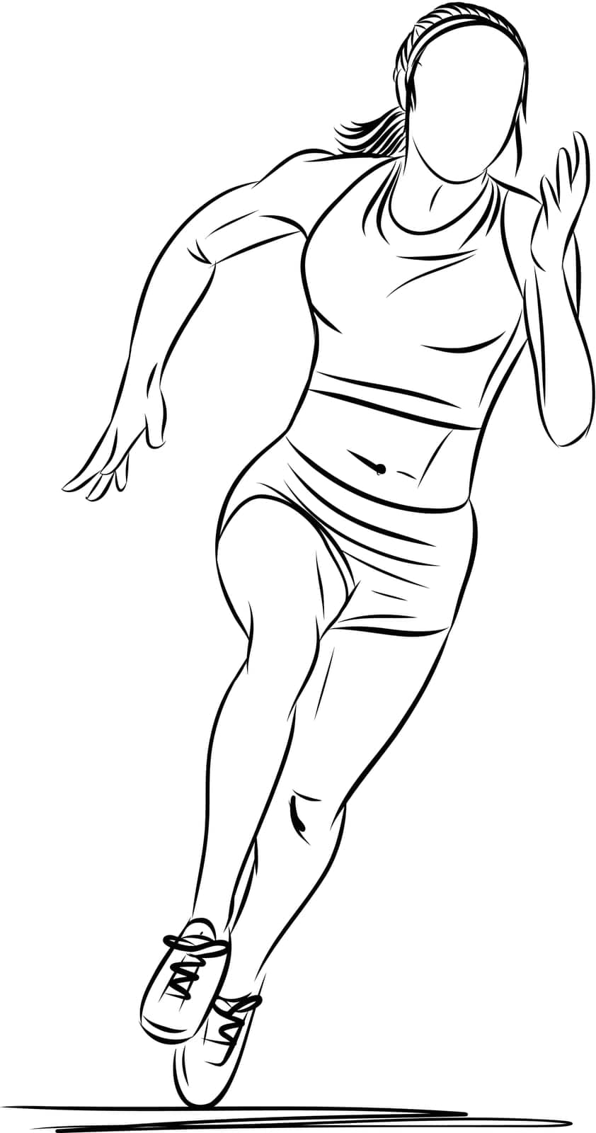 Sketch of running young woman, Hand drawn vector illustration