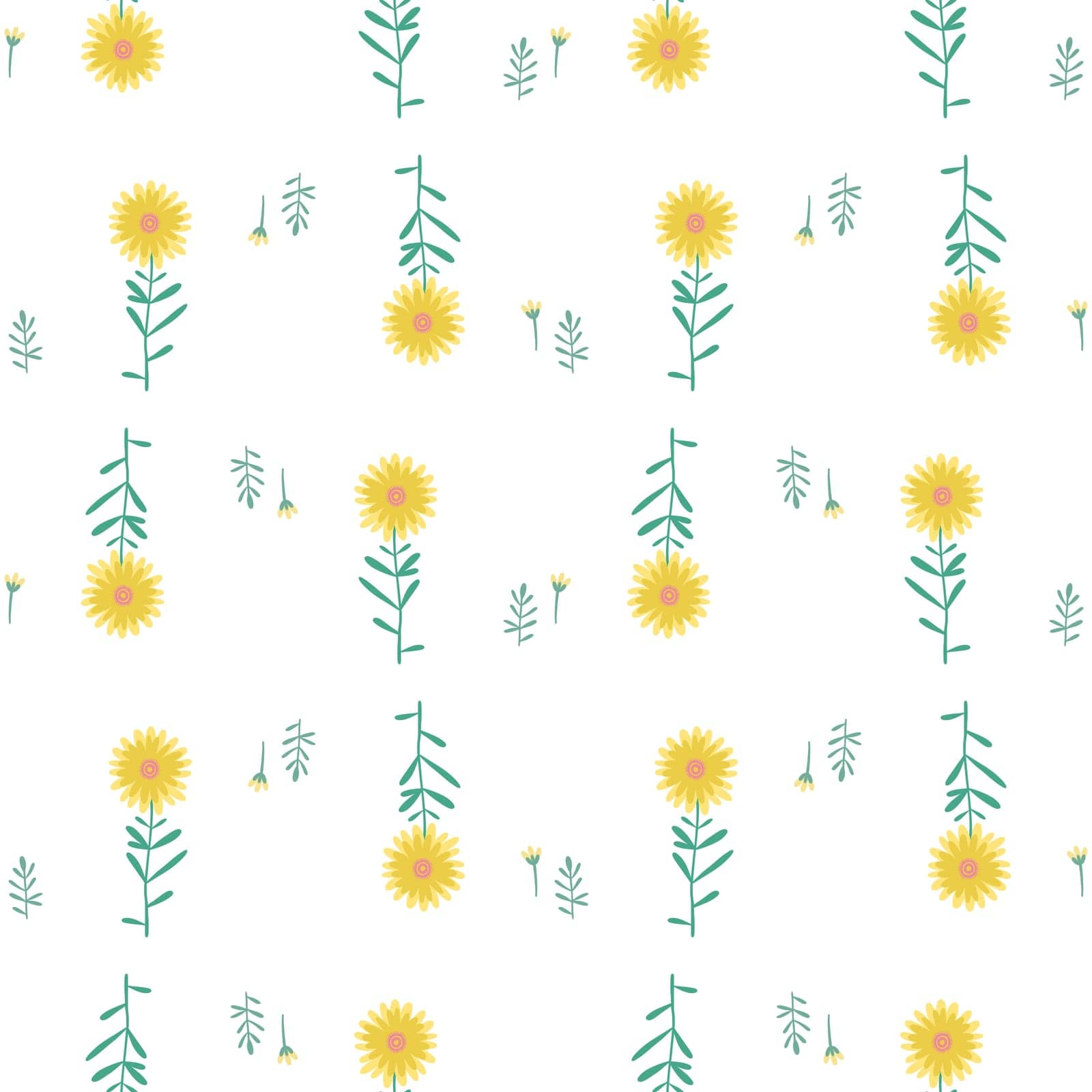 Floral Seamless Pattern of Sparse Yellow Flowers on White by LanaLeta