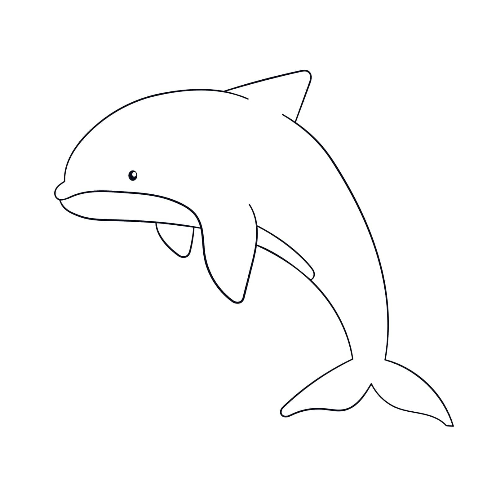 Dolphin in line art style. Hand drawn silhouette of a underwater mammal animal. Vector illustration isolated on white background.
