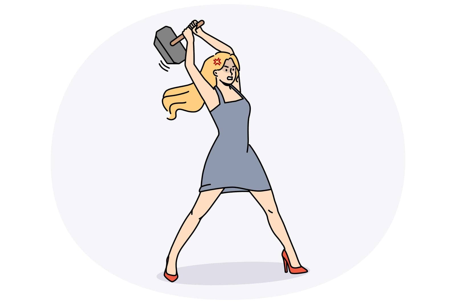 Woman with hammer in hands feel powerful by VECTORIUM