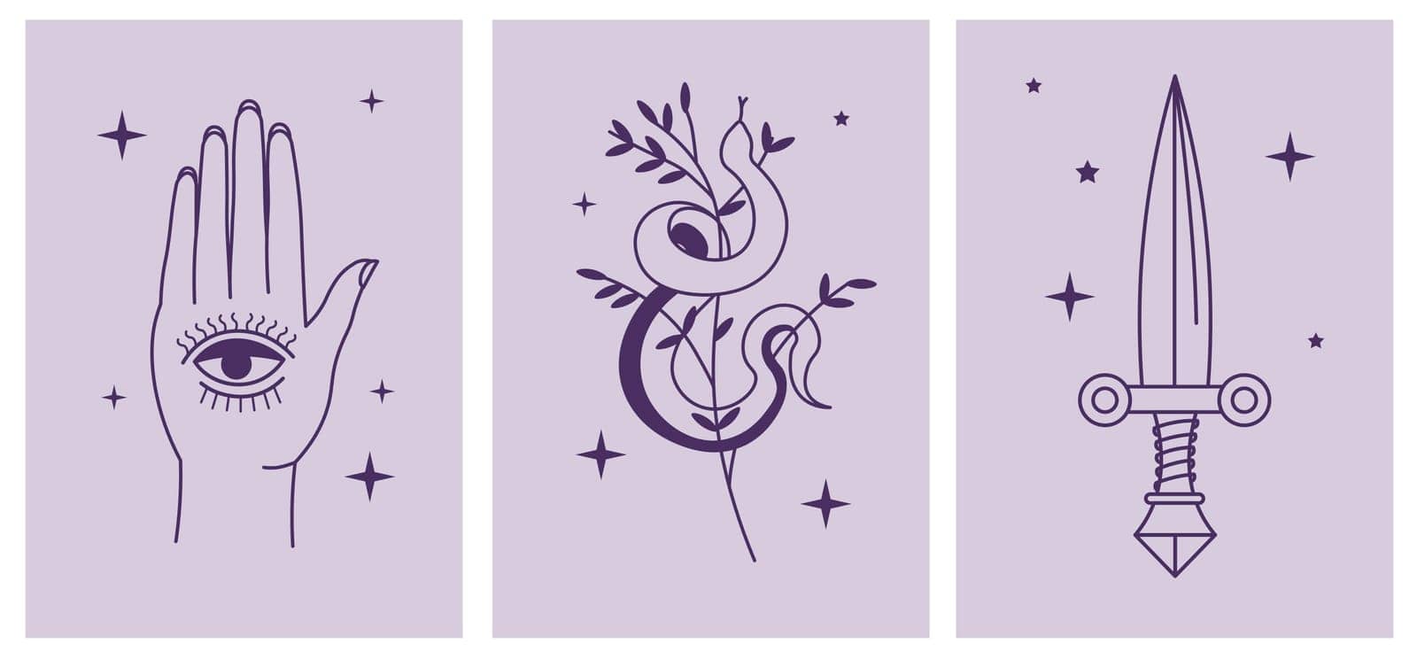 Mystic signs, hand with eye, snake and dagger by Sonulkaster