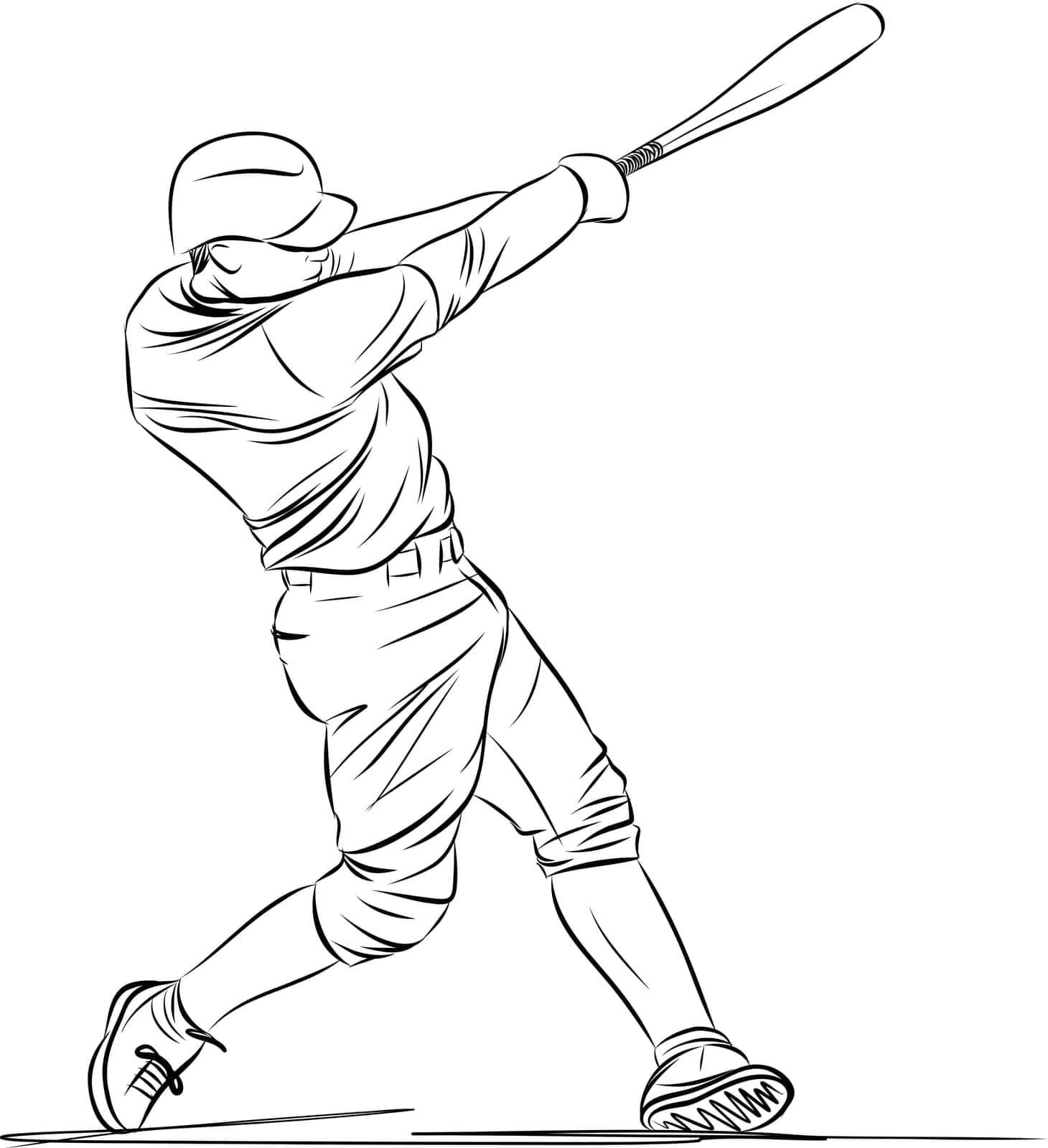 Baseball players in dynamic action in action sketch illustration