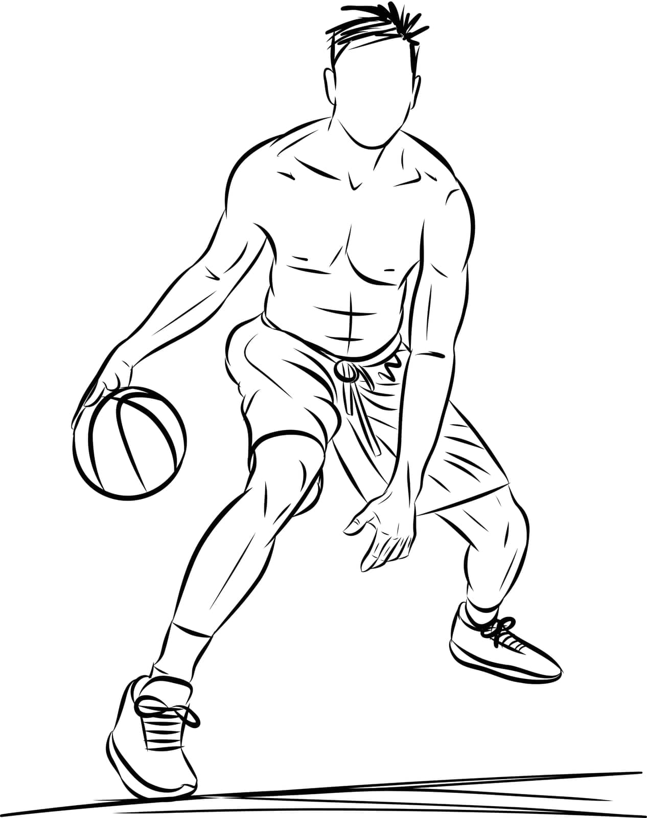 Basketball player with a ball sketch illustration
