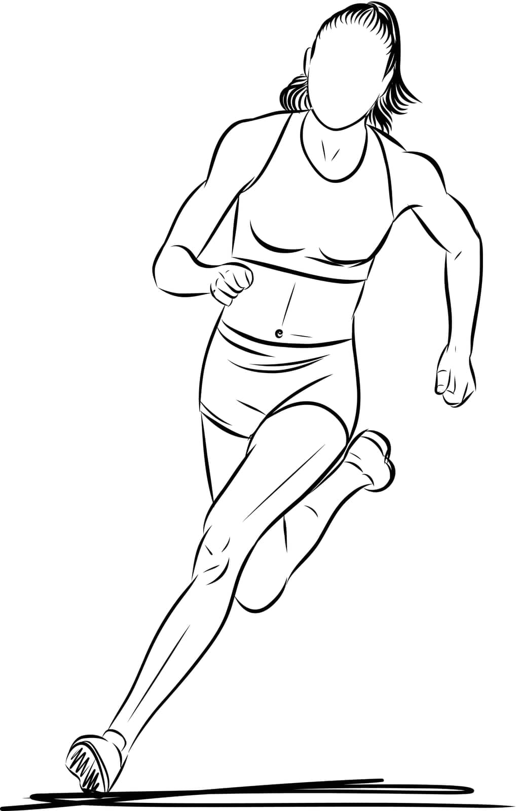 Sketch of young woman runner running, Marathon runners vector illustration
