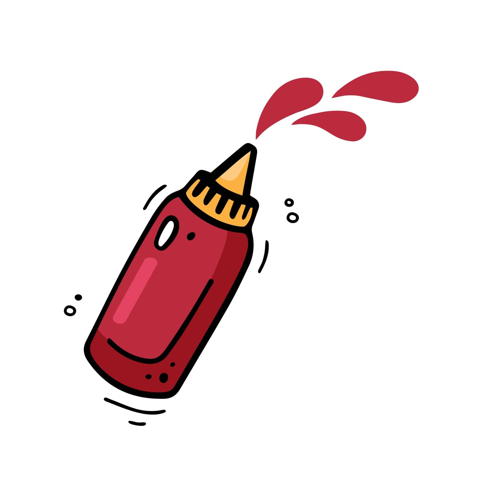 Hand drawn ketchup bottle. Fast food illustration in doodle style. Sketch of sauce bottle.