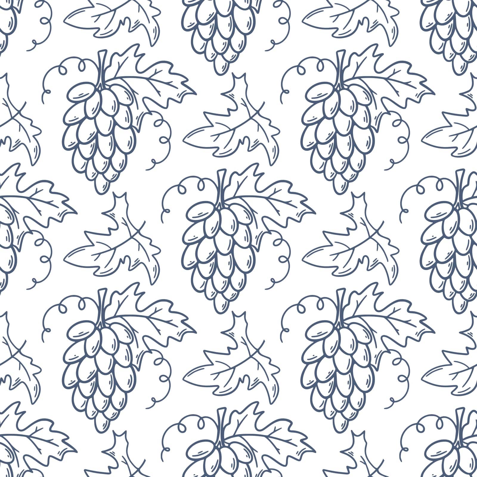 Vine branches ink sketch seamless pattern. Grapevine background. Purple grape berries with foliage hand engraving, berry print for packaging and design, vector illustration