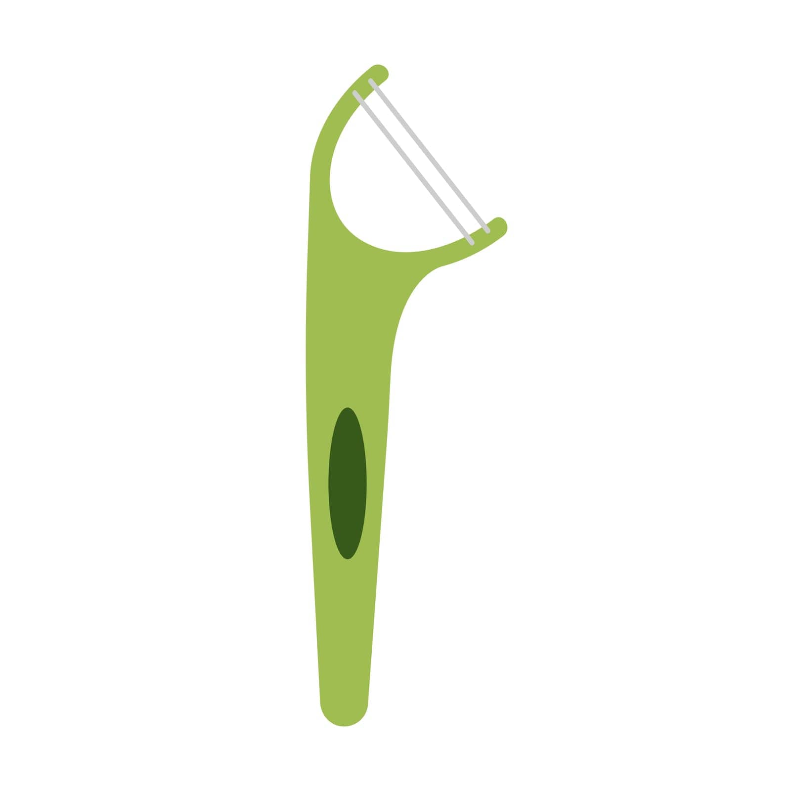 Dental floss with green plastic handle and string for oral hygiene vector illustration