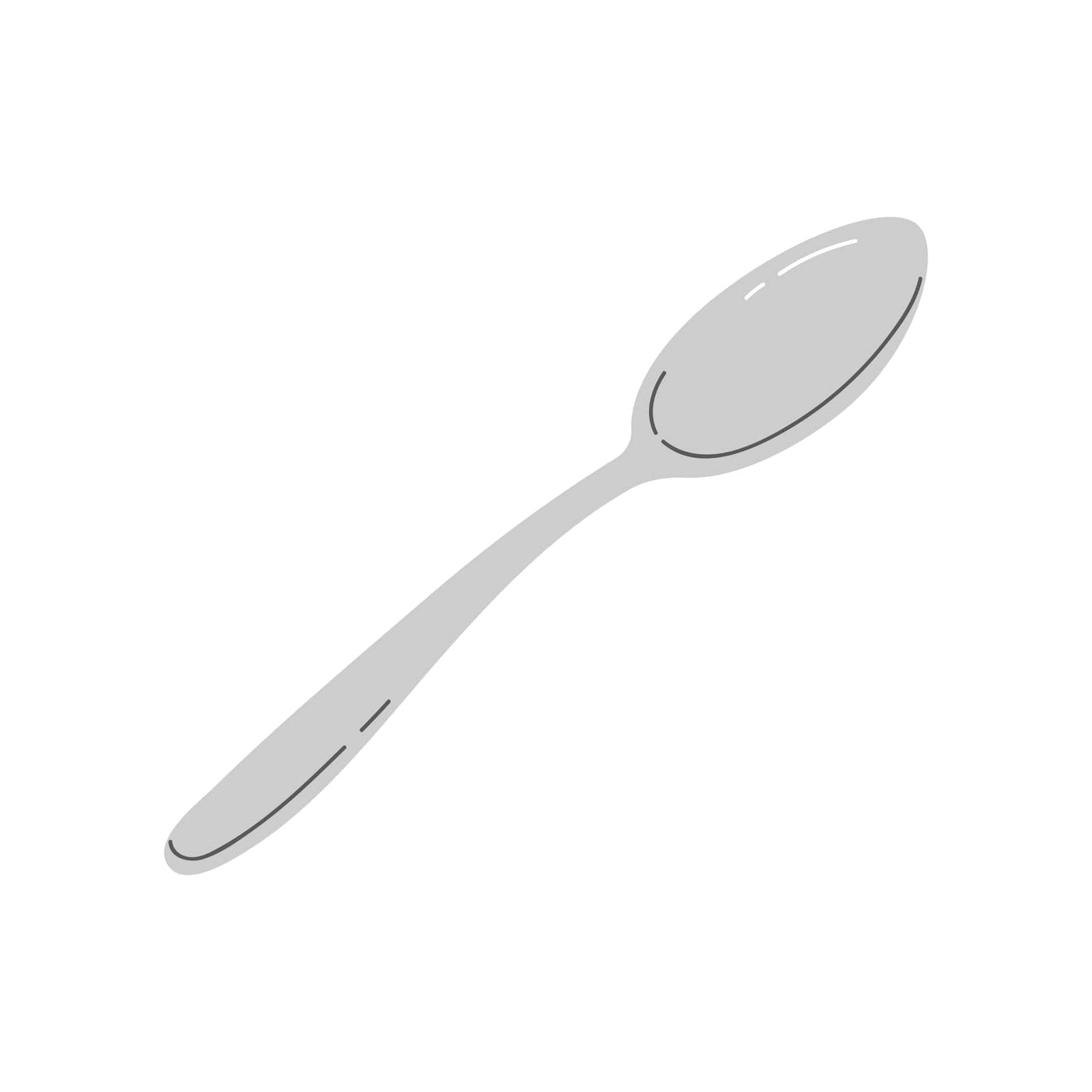 Metal or silver spoon, top view of teaspoon, utensil for food serving vector illustration