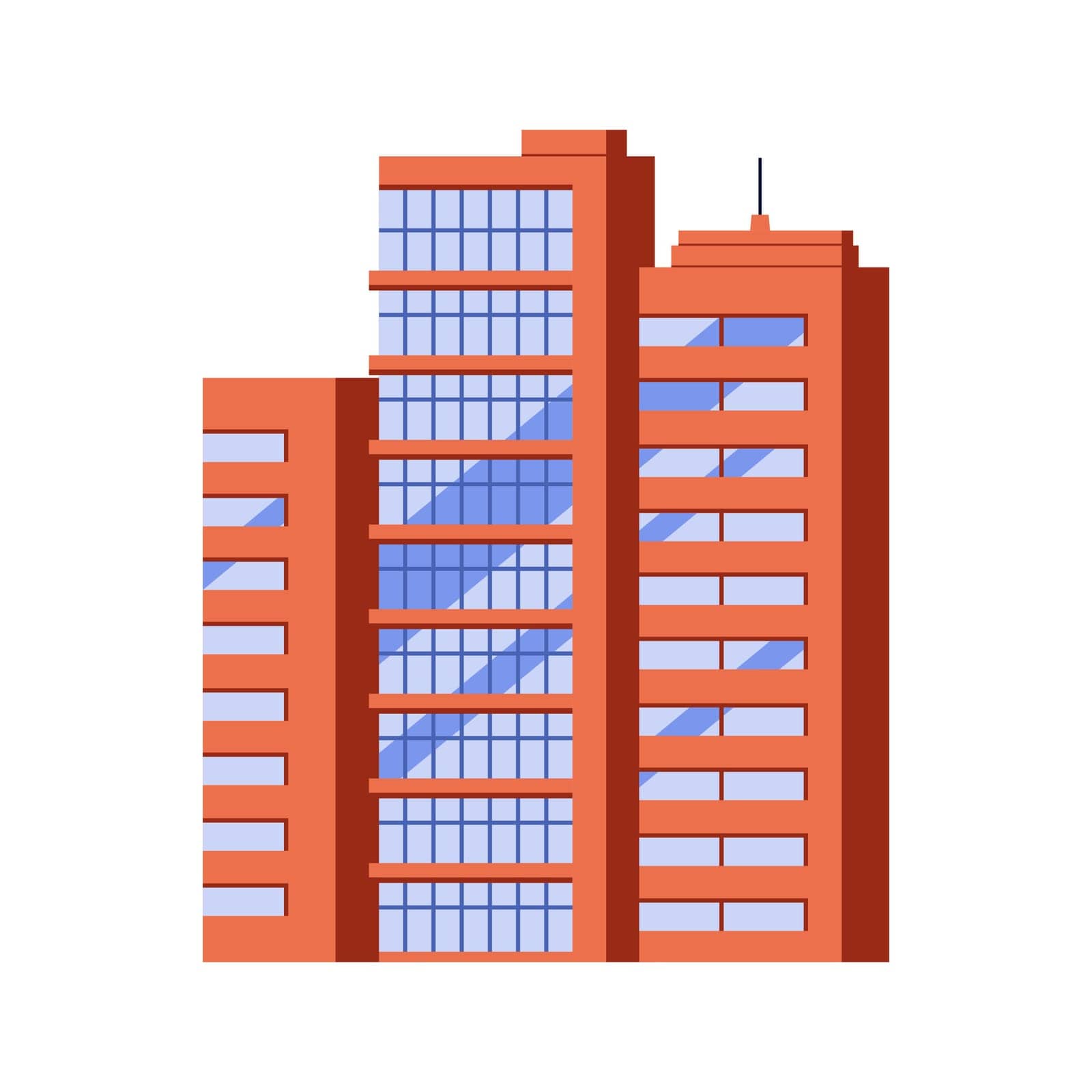 Multi storey apartment building, skyscraper with residential home apartments vector illustration