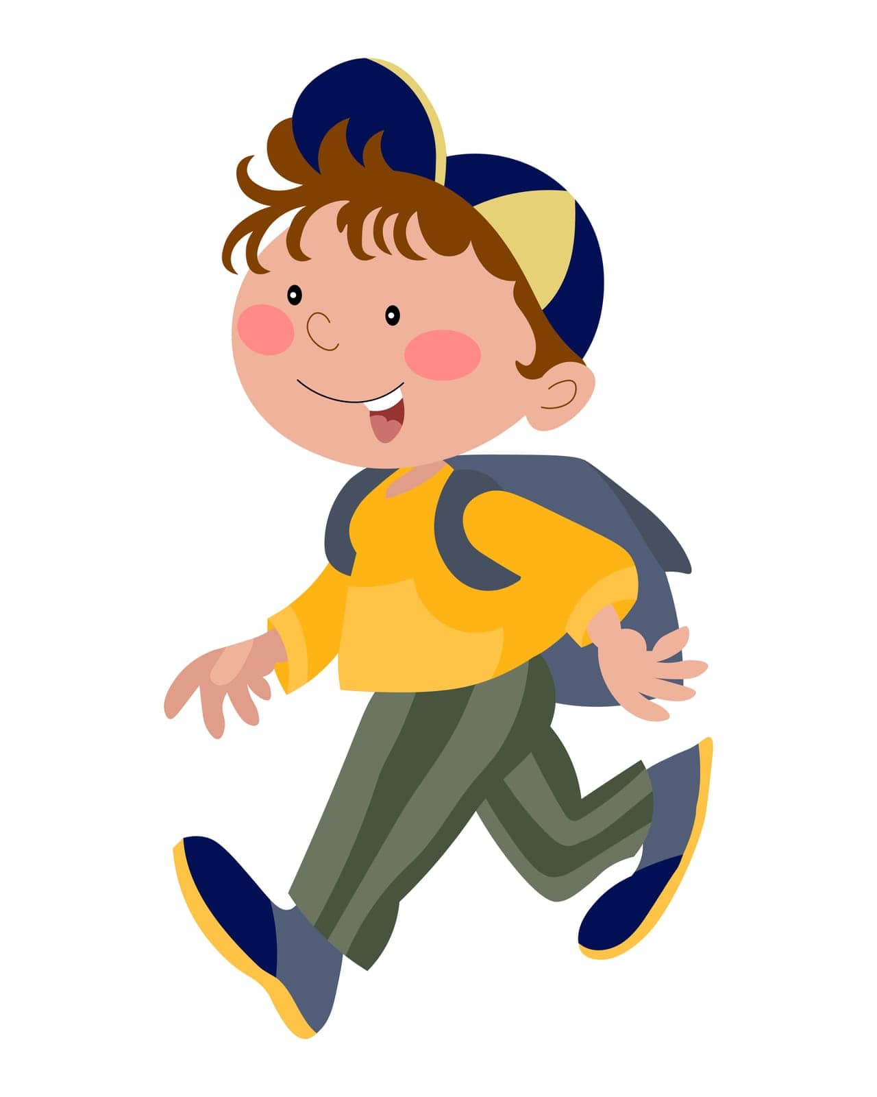 Cute little boy with school backpack. Illustration, cartoon style, vector