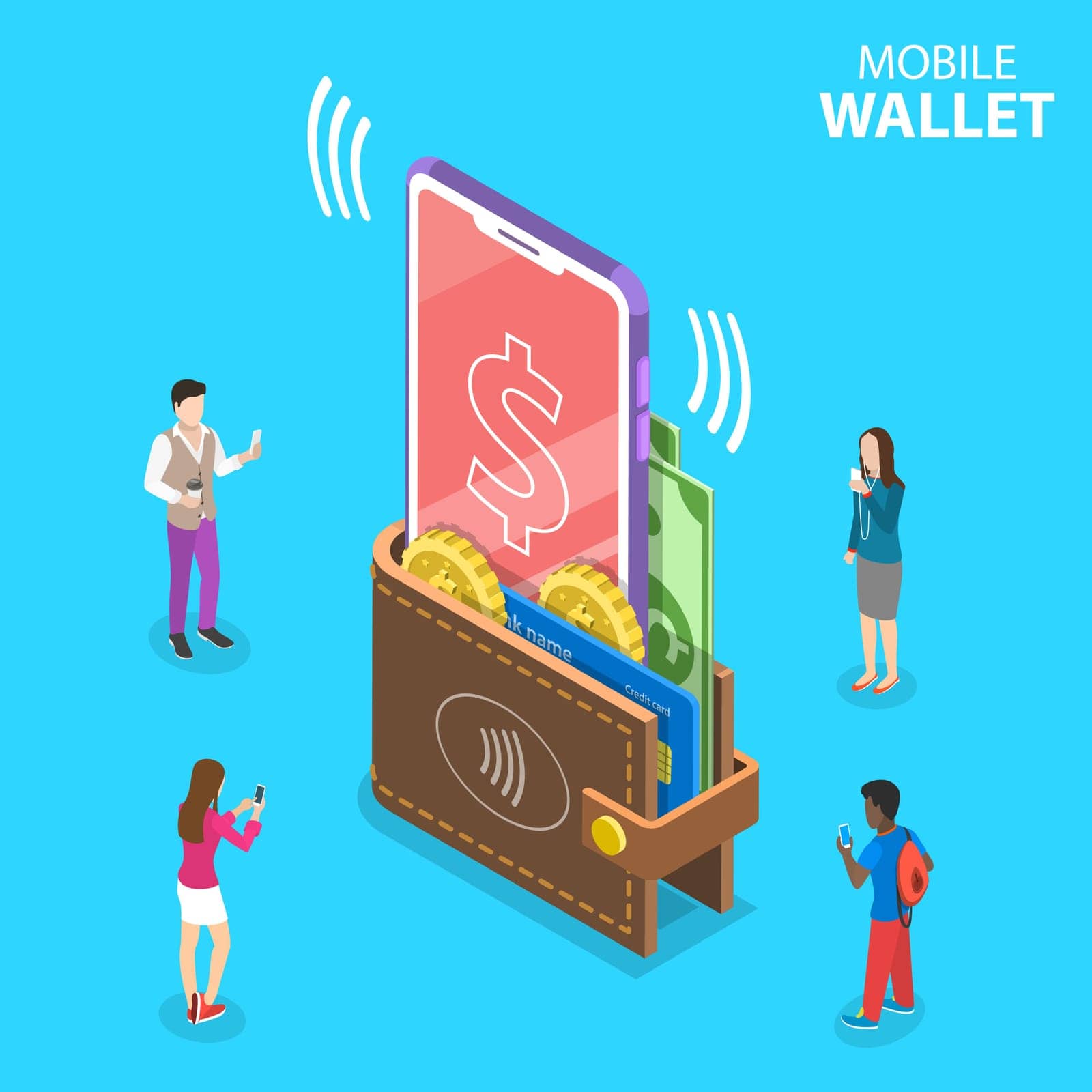 Isometric flat vector concept of digital mobile wallet, online banking. by NanuVision