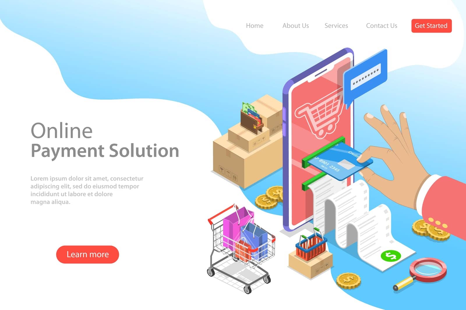 Isometric flat vector landing page template of pay online. by NanuVision