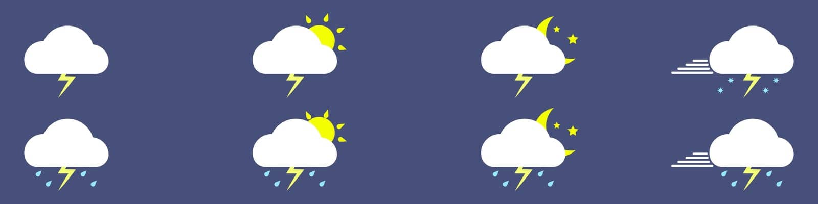 Weather icons vector set. Set of meteorological icons. Rainfall icons. Weather conditions icons in flat style. Vector illustration. by Moreidea