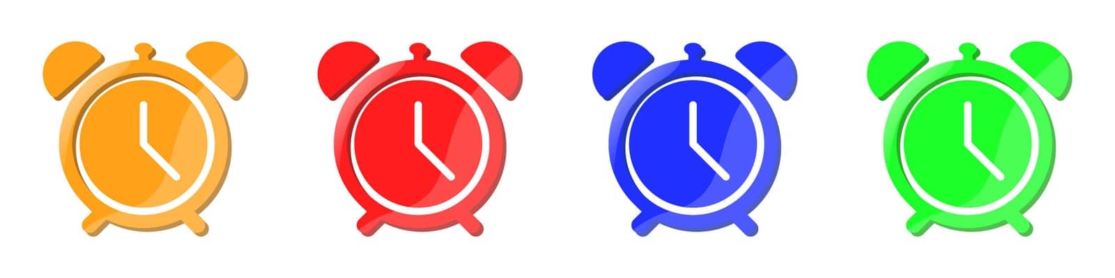Alarm clocks set of vector icons. Stylish alarm clock vector. Time concept icons of colored clocks. Advertising alarms vector for web design. by Moreidea