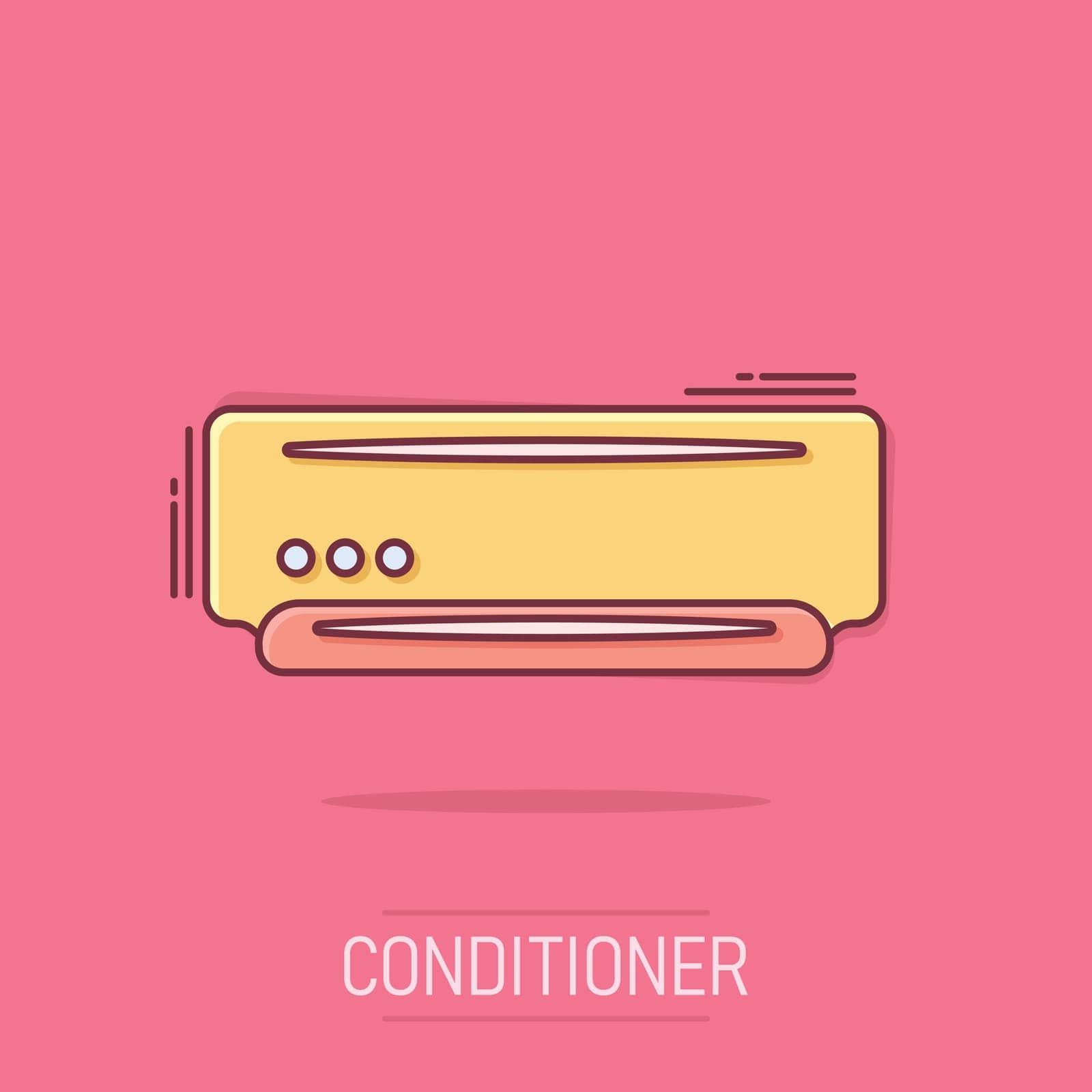 Conditioner icon in comic style. Cooler cartoon vector illustration on isolated background. Cold climate splash effect business concept.