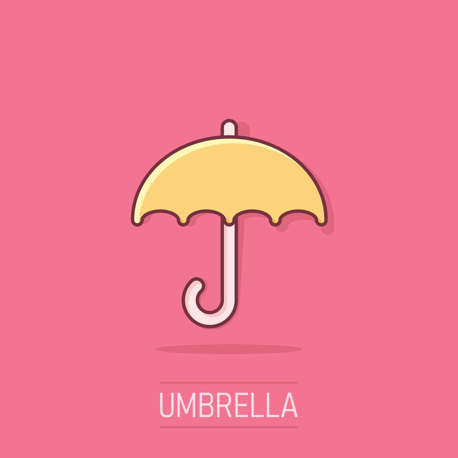 Umbrella icon in comic style. Parasol cartoon vector illustration on isolated background. Canopy splash effect business concept. by LysenkoA