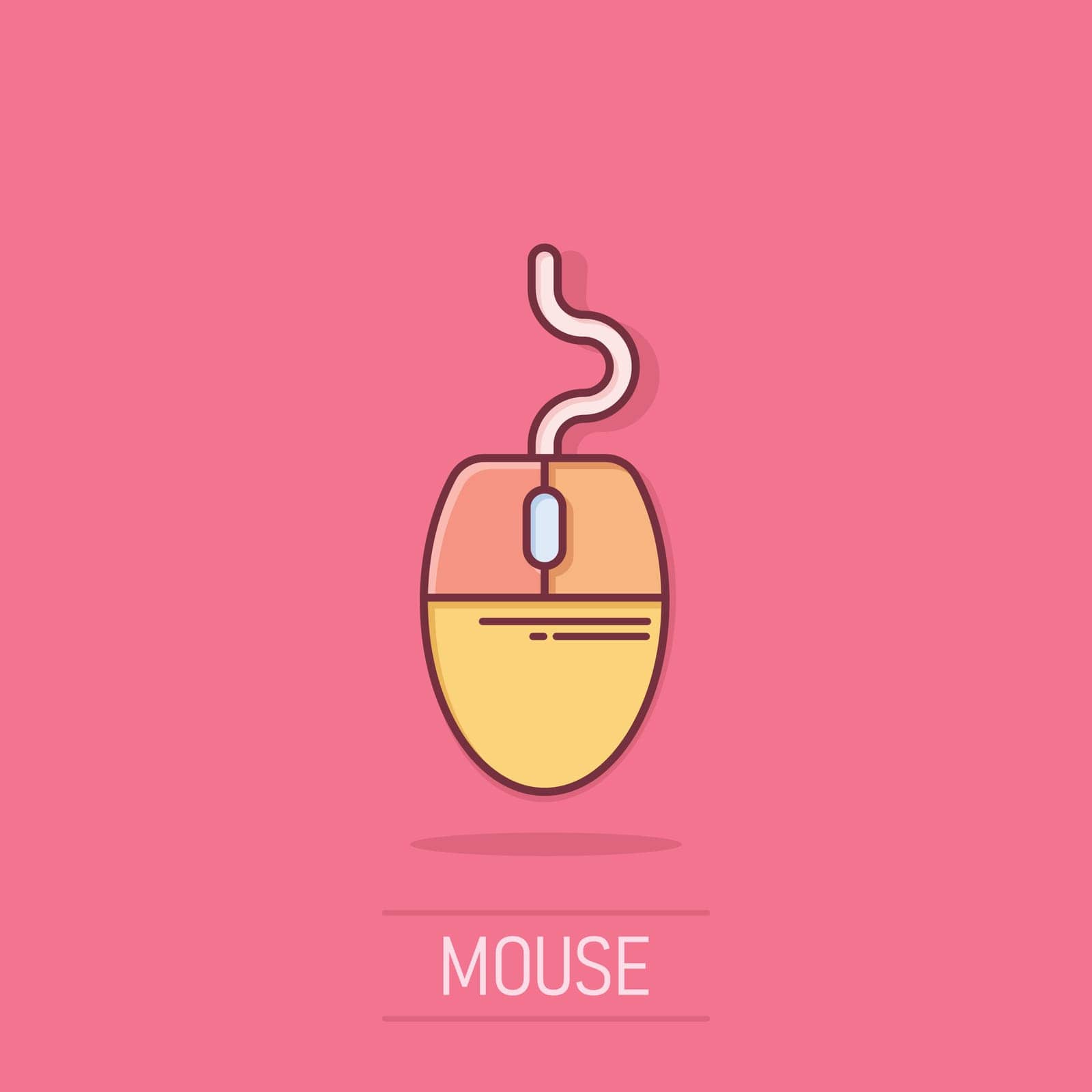 Computer mouse icon in comic style. Cursor cartoon vector illustration on isolated background. Pointer splash effect business concept. by LysenkoA