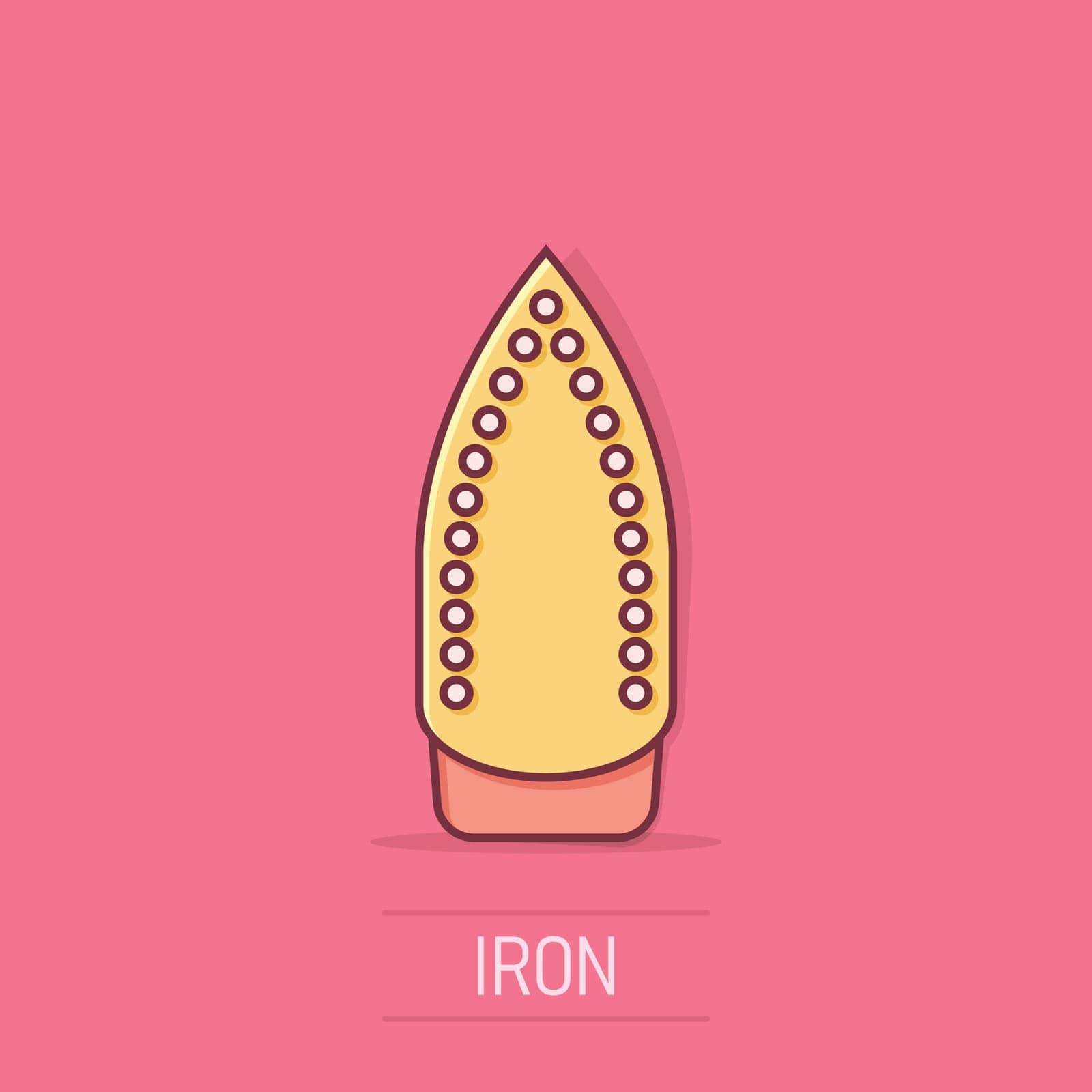 Iron icon in comic style. Laundry equipment cartoon vector illustration on isolated background. Ironing splash effect business concept. by LysenkoA