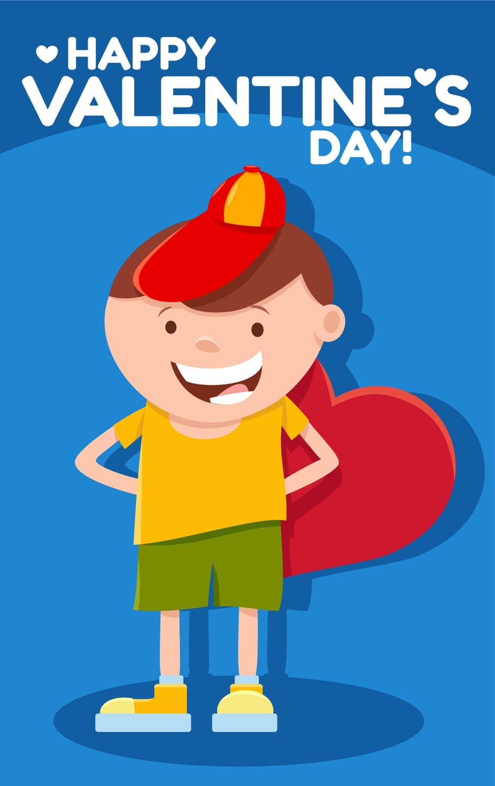 Cartoon illustration with funny boy character with heart Valentines Day card