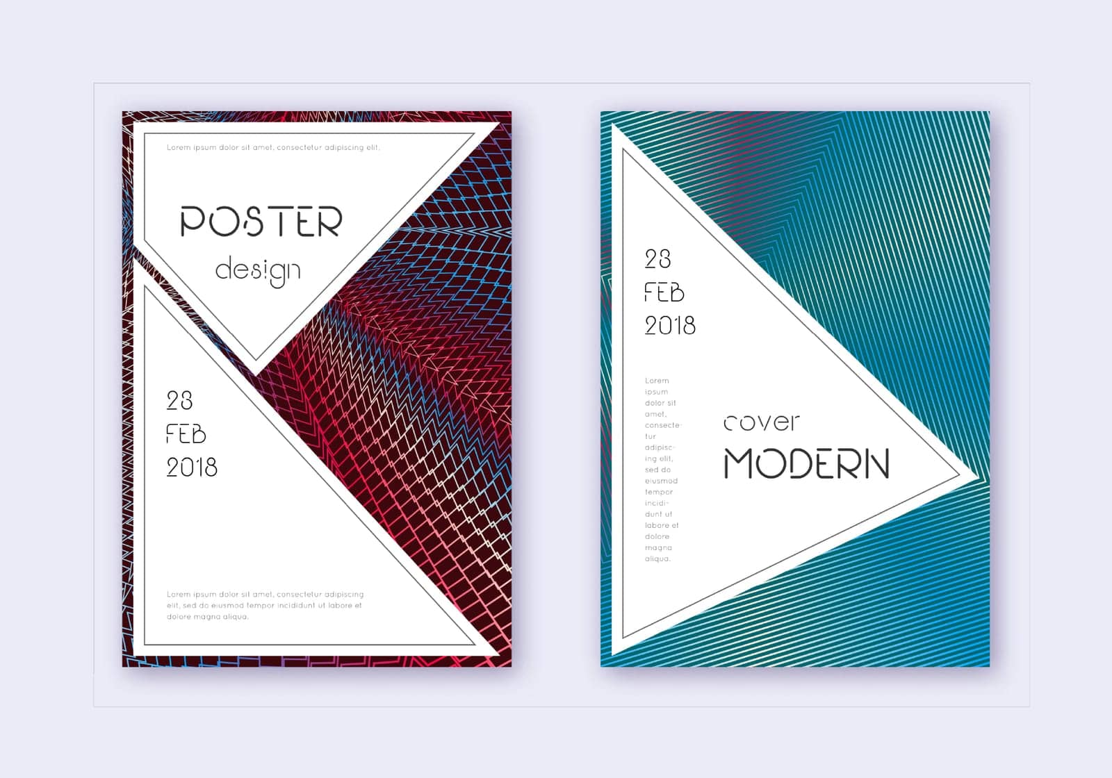 Stylish cover design template set. Red white blue abstract lines on dark background. Fascinating cover design. Fabulous catalog, poster, book template etc.