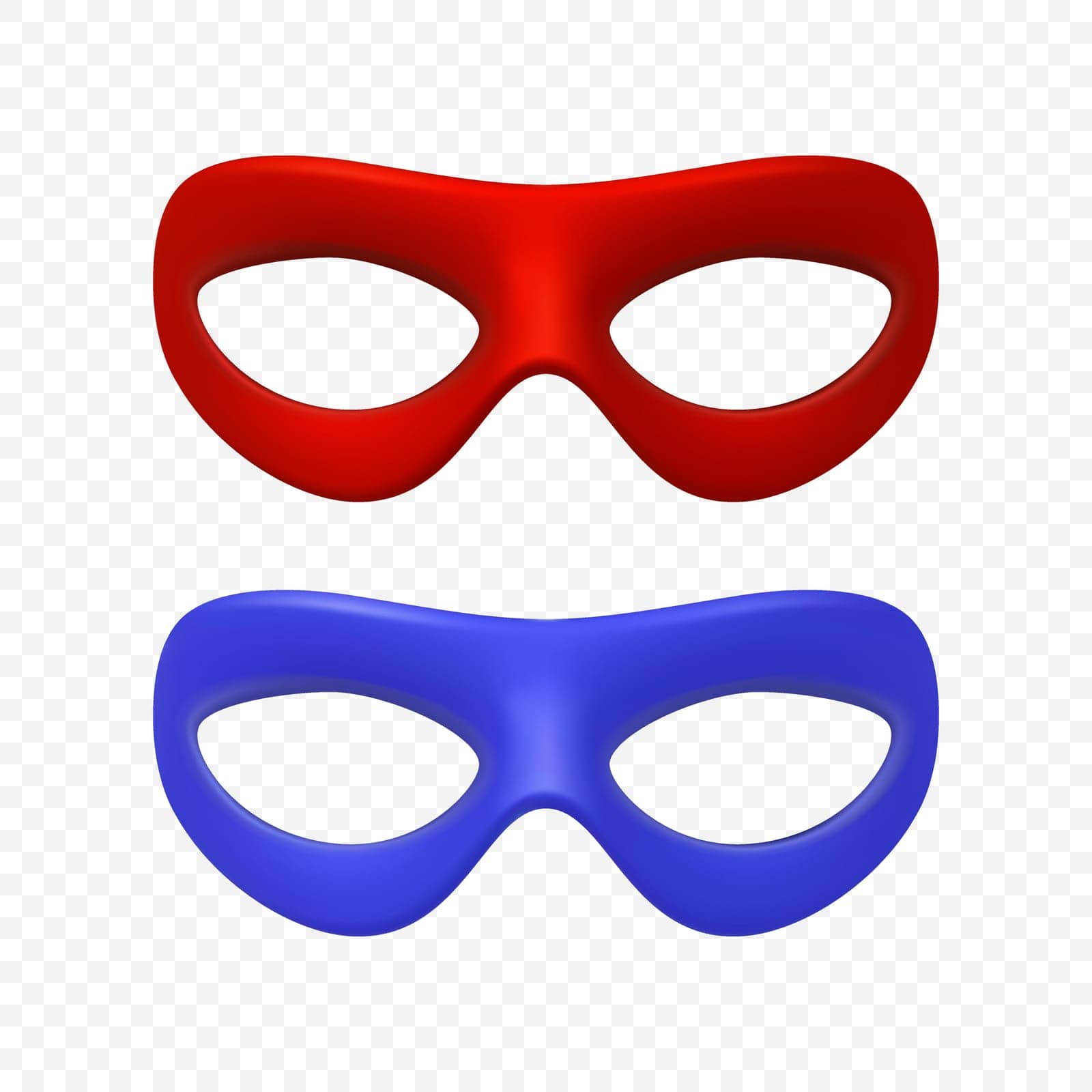 Vector Red and Blue Super Hero Mask Set. Face Character, Superhero Comic Book Mask Closeup. Superhero Photo Prop, Carnival Face Mask, Glasses. Comic Book Concept for Costume Parties and Events.