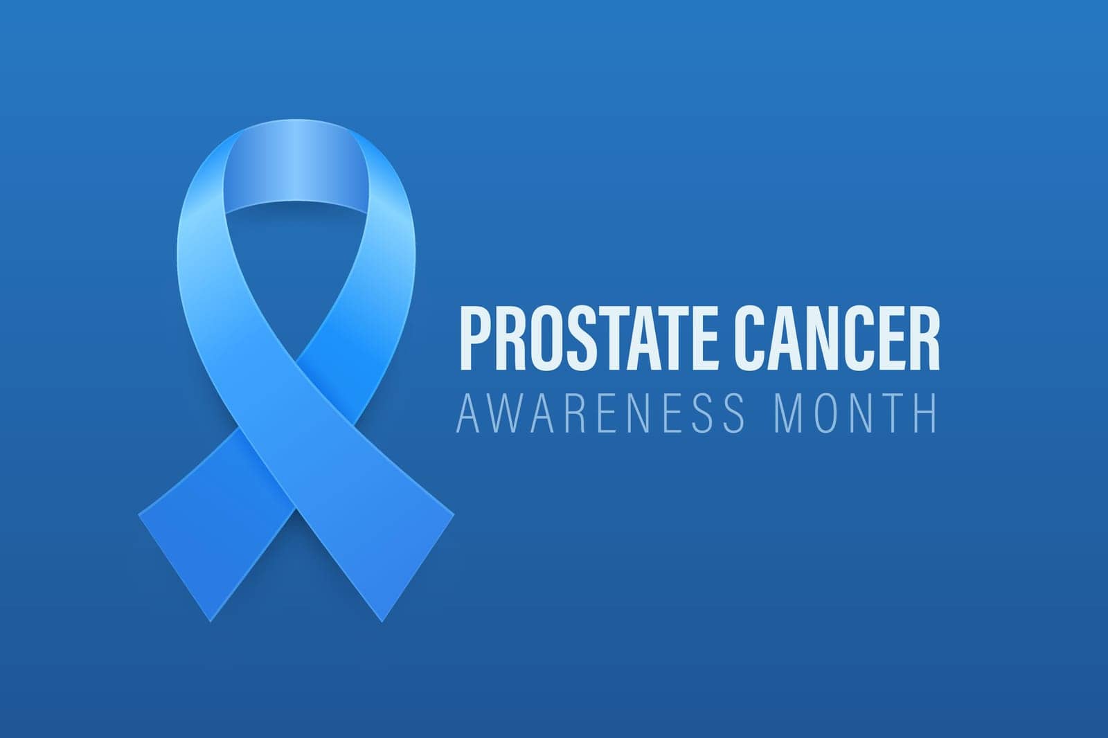 Prostate Cancer Banner, Card, Placard with Vector 3d Realistic Blue Ribbon on Blue Background. Prostate Cancer Awareness Month Symbol Closeup, September. World Prostate Cancer Day Concept by Gomolach