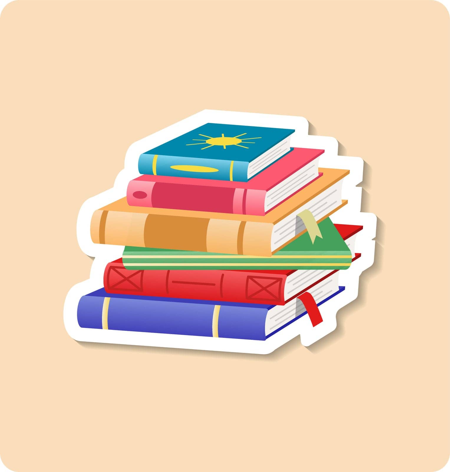 Books sticker illustration. Book, stack, bookmark, variety. Vector graphics.