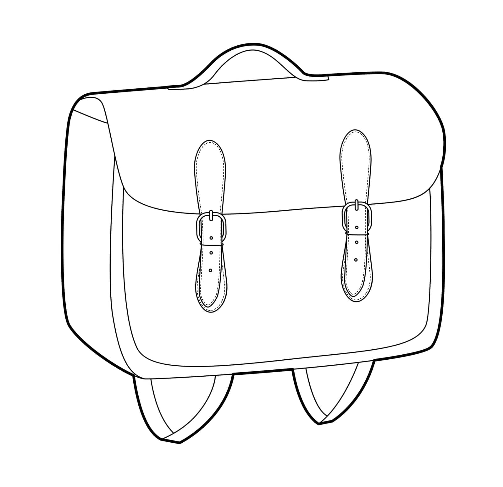 Preppy Backpack backpack silhouette satchel bag. Fashion accessory technical illustration. Vector schoolbag 3-4 view for Men, women, unisex style, flat handbag CAD mockup sketch outline isolated