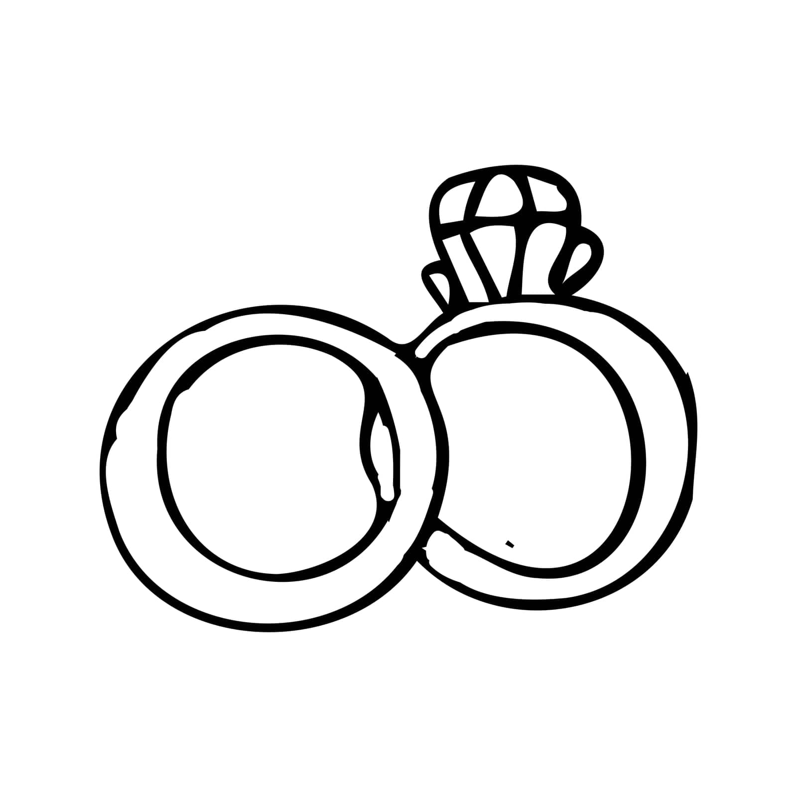 hand drawn sketch of wedding rings for pair. Vector illustration isolated. Doodle drawing icon can used for invitation design, greeting card, celebration banner.