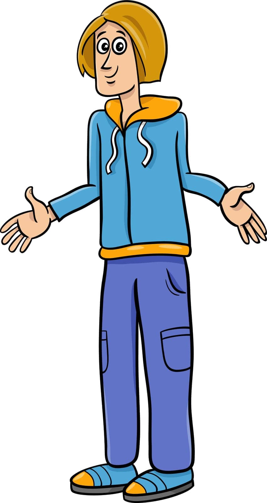 Cartoon illustration of funny young man or guy comic character
