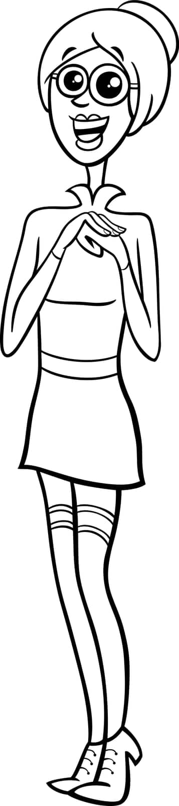 Cartoon illustration of girl or young woman comic character coloring page