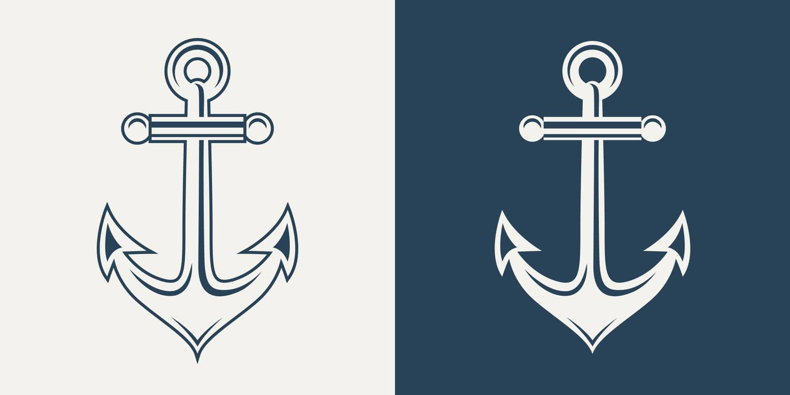 Vector Anchors. Anchor Silhouette Icon Set. Anchor with Outline. Anchor Design Template. Vector Illustration by Gomolach