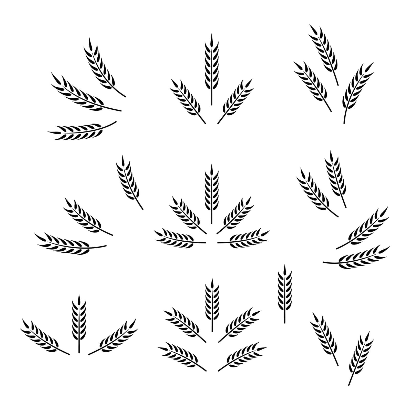 Flat Vector Agriculture Wheat Icon Set Isolated. Organic Wheat and Rice Ears. Design Template for Bread, Beer Logo, Packaging, Labels for Farming, Organic Produce, and Food Industry Concept.