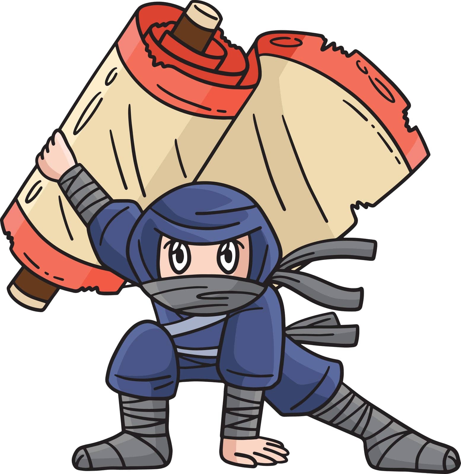 Ninja with Jutsu Scroll Cartoon Colored Clipart by abbydesign