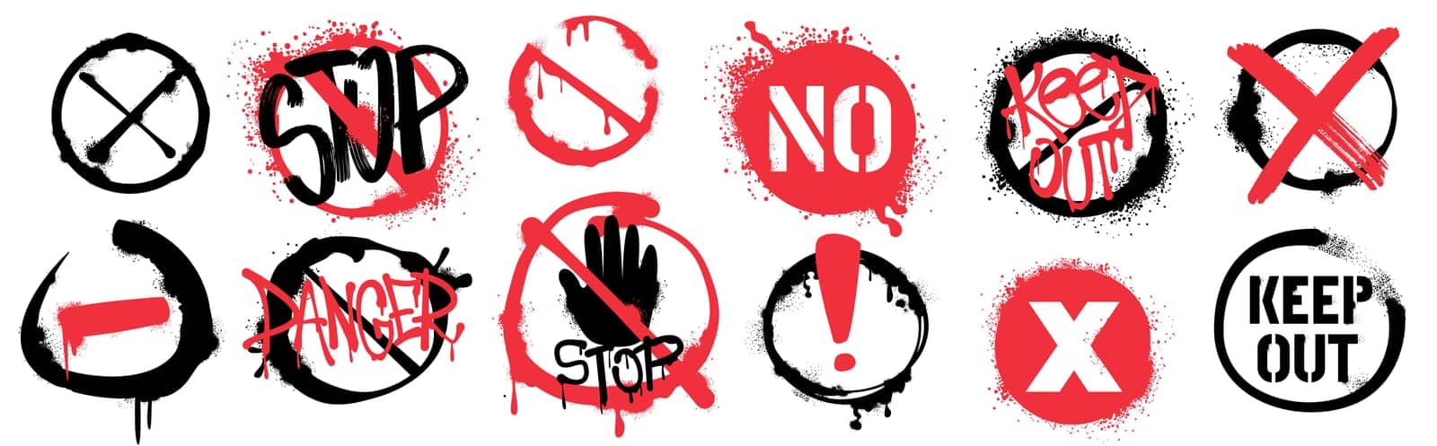 Spray paint graffiti warning signs or forbidden symbols by Redgreystock