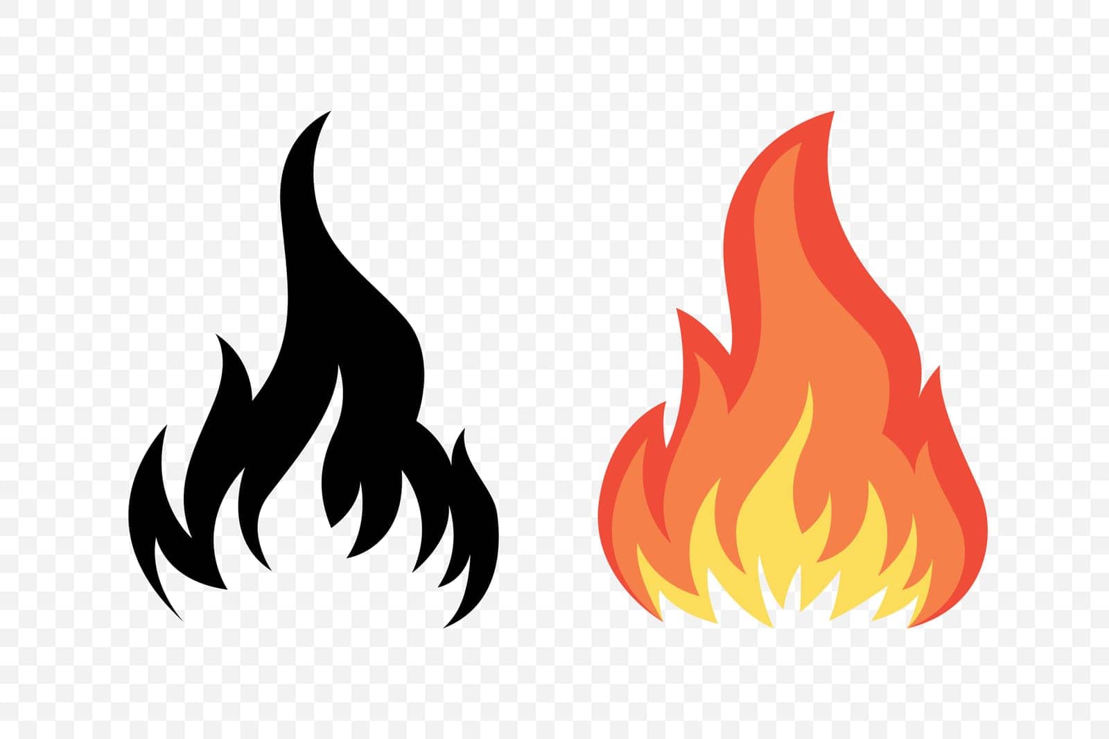 Flat Vector Fire Flame Icon Set. Campfire Shape Sign, Isolated. Bonfire Vector Illustration for Outdoor, Adventure, and Nature Concept by Gomolach